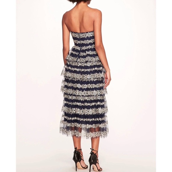 MARCHESA Metallic Filigree Midi Dress NEW - Picture 2 of 9